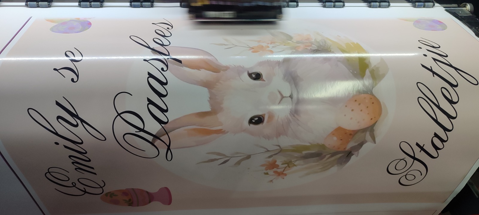 Emily se Paasfees Stalletjie Easter themed banner on printer